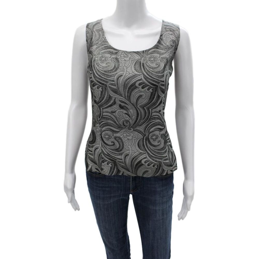 Jasper Women Black Paisley Square Neck Sleeveless Tank Zip Size 14